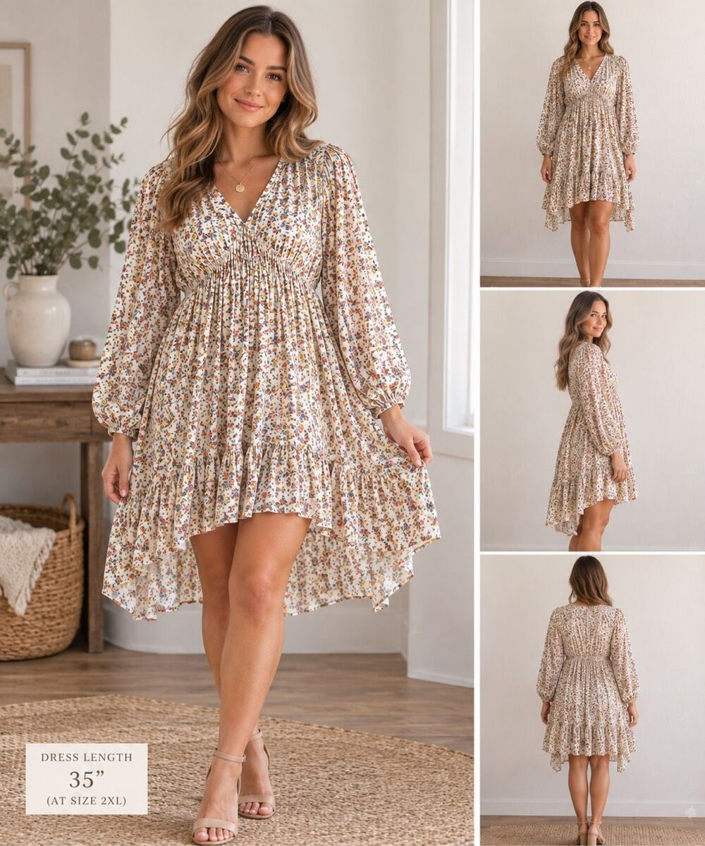 Les Femme pink Floral Mini Dress 2XL Boho Cottagecore Faux Wrap Rayon Ruffle